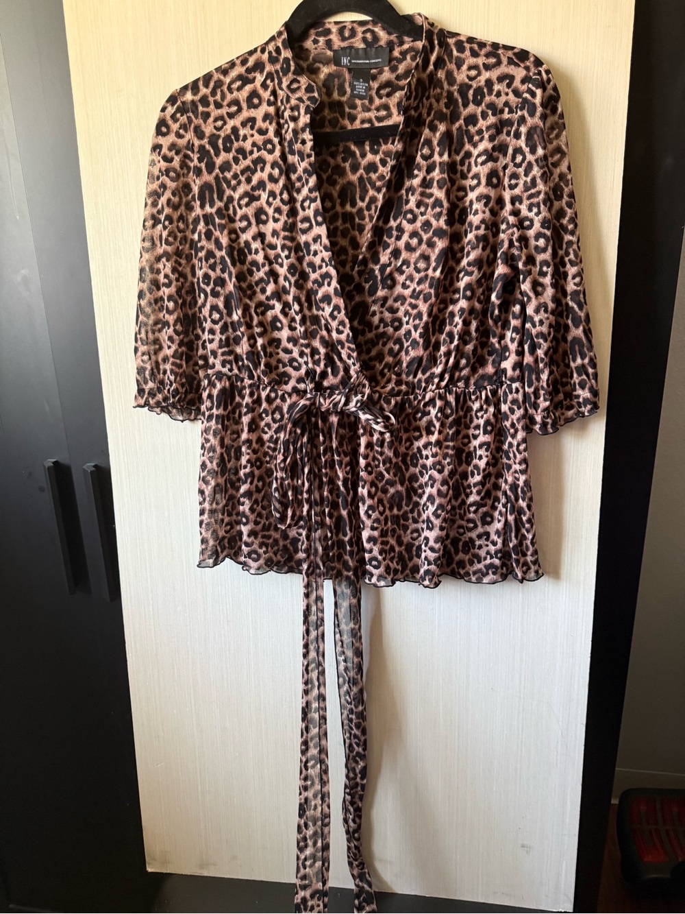 INC  Women' Leopard Print Wrap Top - Brown
